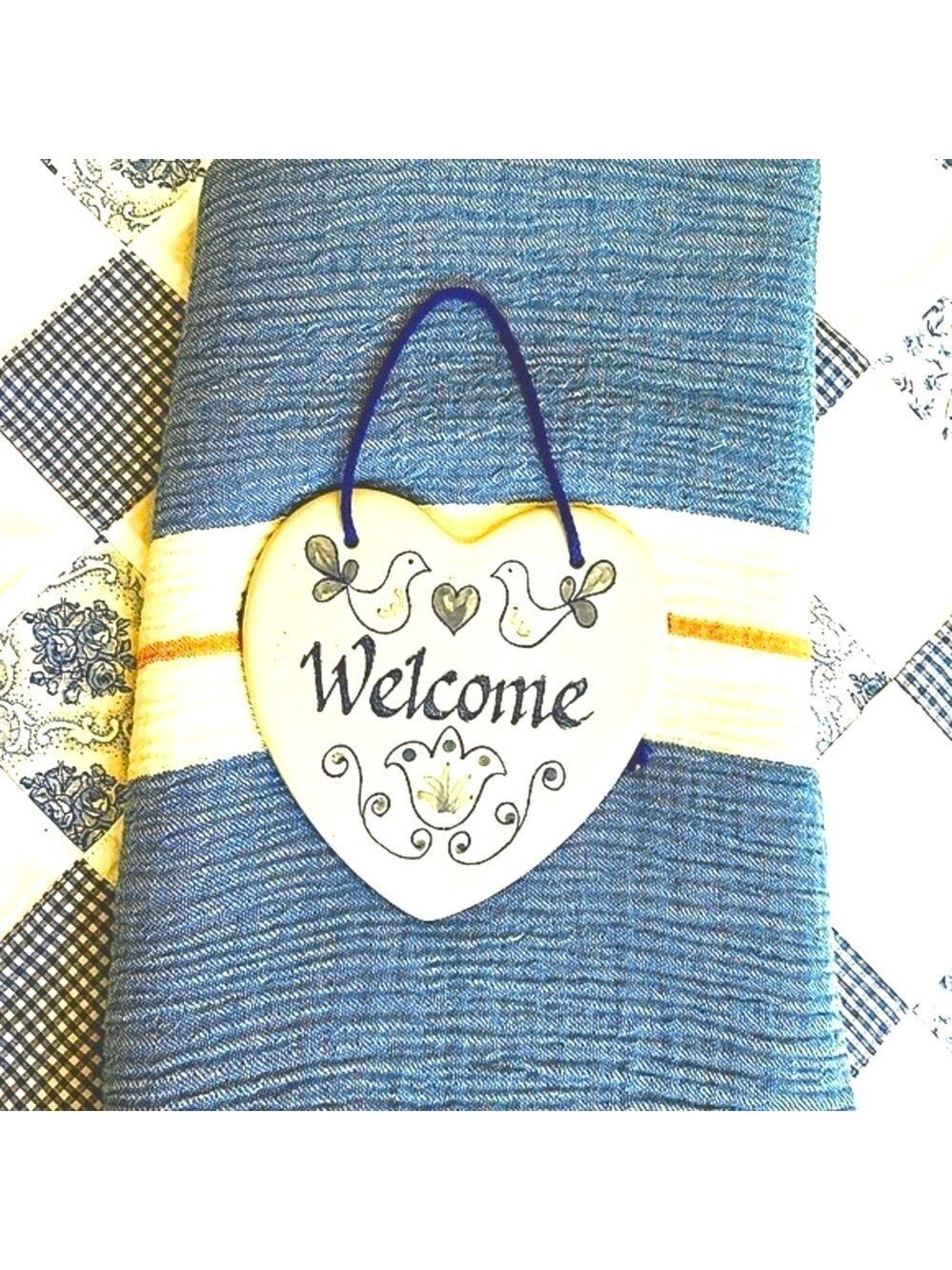 Louisville Stoneware Popular Welcome Bird Heart Cottage Blue 7 Vintage Excellent - Picture 3 of 8